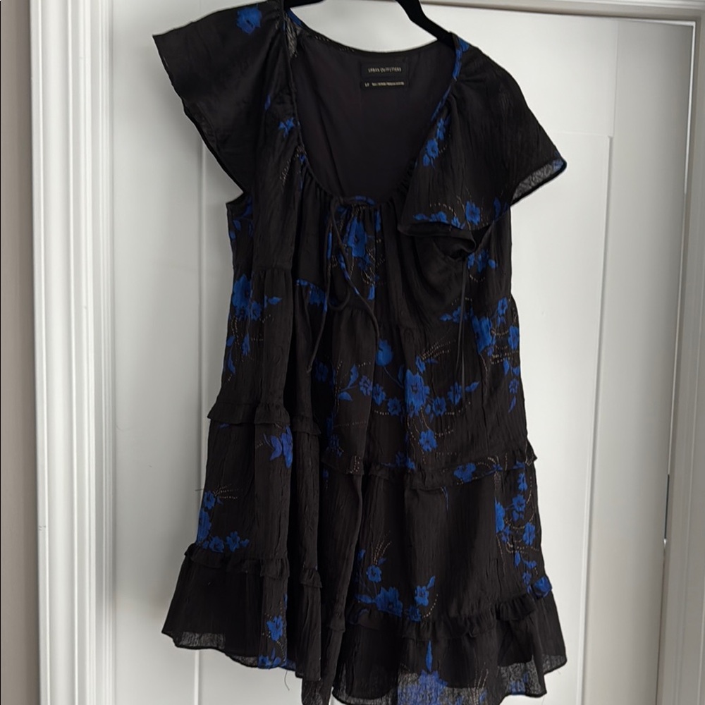 Urban Outfitters Black Dress with Blue Floral Pattern